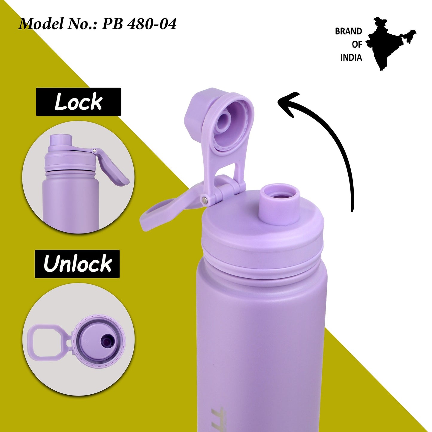 Probott Class 480ml Thermoses Vacuum Insulated Flask Bottle for 4-7 Yrs Kids, Stainless Steel Water Bottles, Purple