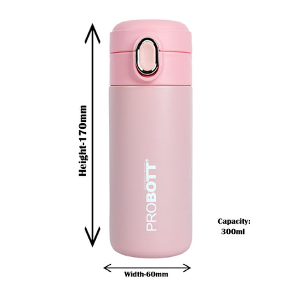 Probott Pride 300ml Thermosteel Hot & Cold Insulated Stainless Steel Travel Flask, Pink | Spill Proof | Coffee Tea Mug | Juice Mug | Easy Grip Easy to Carry