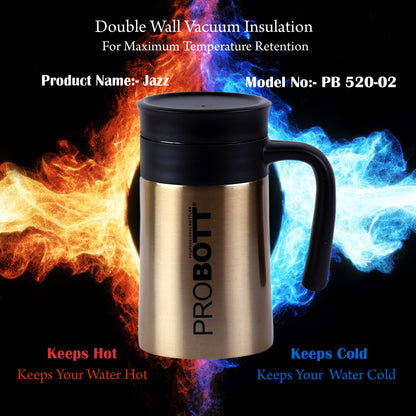 Probott Jazz 520ml Gold Vacuum Insulated Mug Stainless Steel Coffee Flask, Travel Flask