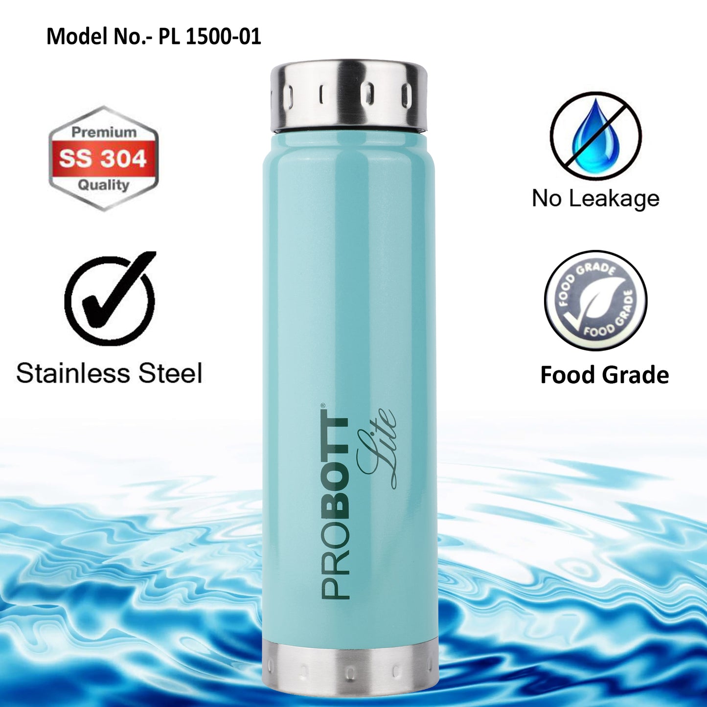 PROBOTT LITE Freeze Single Walled Stainless Steel Water Bottle 1500ml -Light Green PL 1500-01