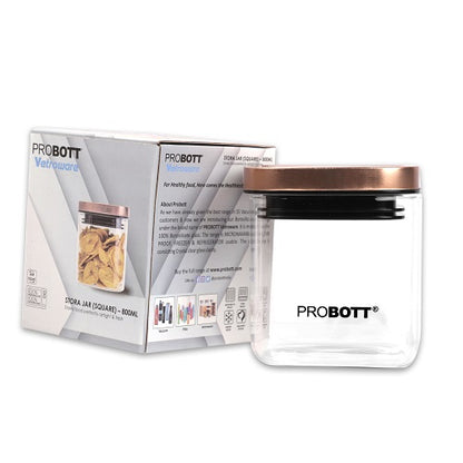 PROBOTT Vetroware 800ml Glass Square Jar Container with Metal Golden Color Air Tight Cap