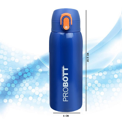 Probott Little 390ml Thermoses Vacuum Insulated Flask, Stainless Steel Water Bottle for Kids, Dark Blue | One-Click-Open Leak-Proof Locking Flip Lid