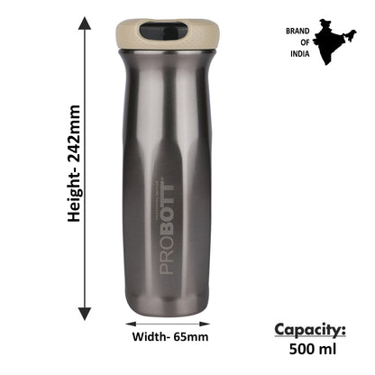 Probott Swipe 600ml Stainless Steel Water Bottle, Vacuum Insulated Flask Bottles, Beige | Hot and Cold | Easy to Carry | Leak Proof