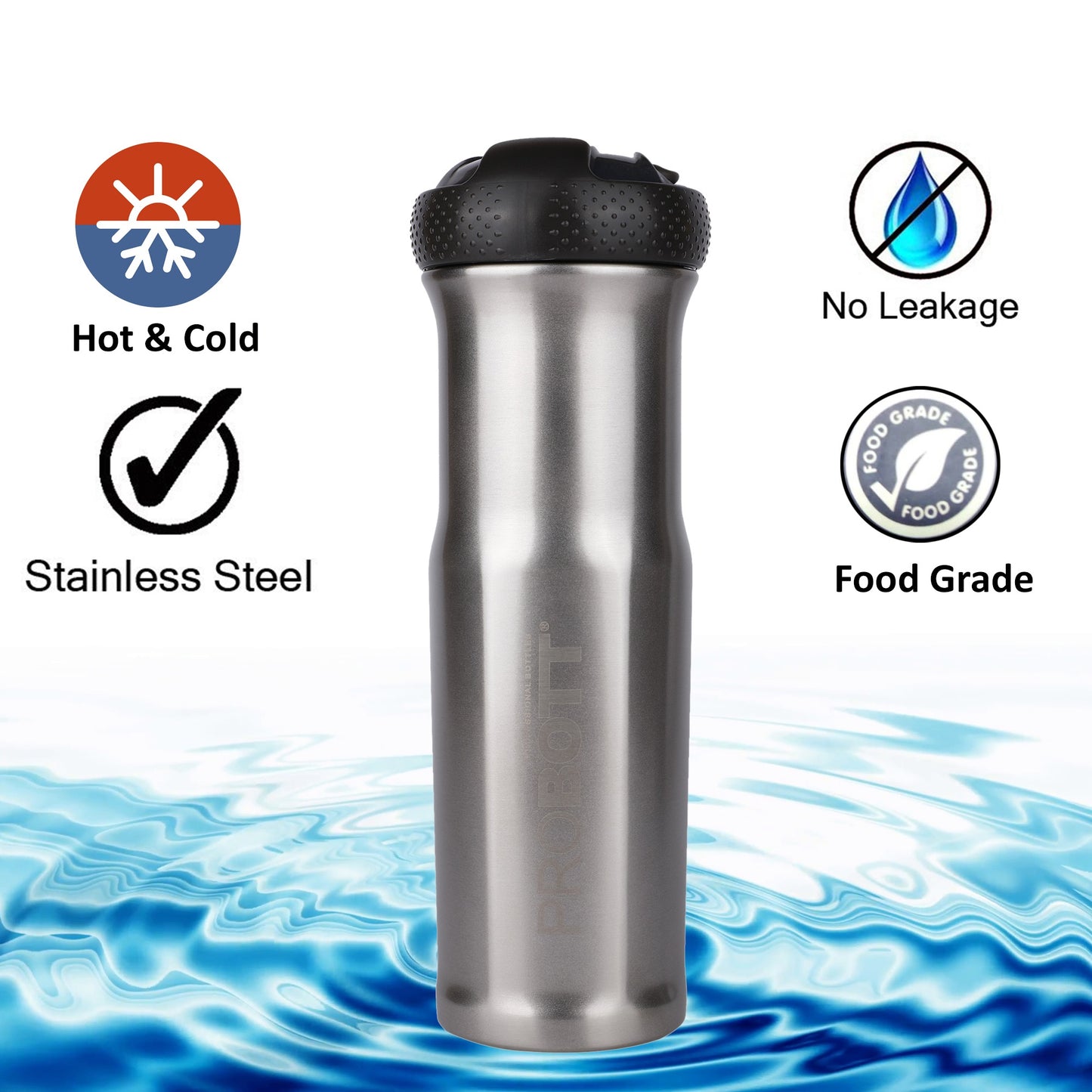 Probott Status 700ml Stainless Steel Water Bottle, Vacuum Insulated Flask Bottles, Brown | Hot and Cold | Easy to Carry | Leak Proof