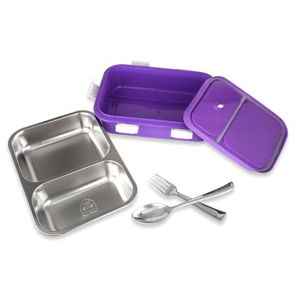 PROBOTT Snaplock 750 ml Stainless Steel Lunch Box, 2 Grid BPA Free Tiffin Box, Perfect for School, Office, Travel, Picnic | Purple