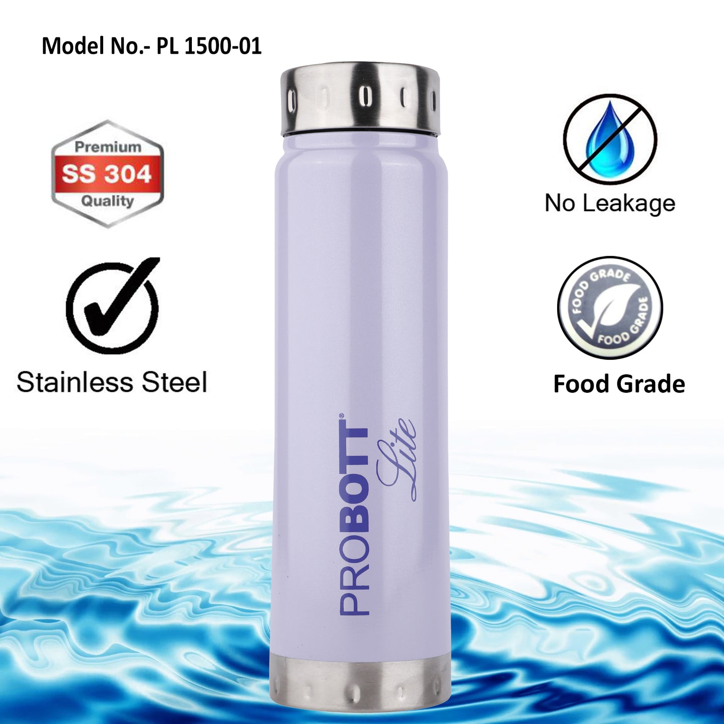 PROBOTT LITE Freeze Single Walled Stainless Steel Water Bottle 1500ml -Light Purple PL 1500-01