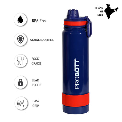 Probott Rainbow 700ml Thermoses Vacuum Insulated Flask Sipper Bottle, Stainless Steel Water Bottles, Dark Blue