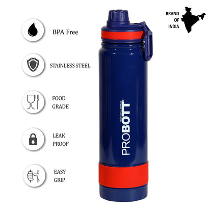 Probott Rainbow 900ml Thermoses Vacuum Insulated Flask Sipper Bottle, Stainless Steel Water Bottles, Dark Blue