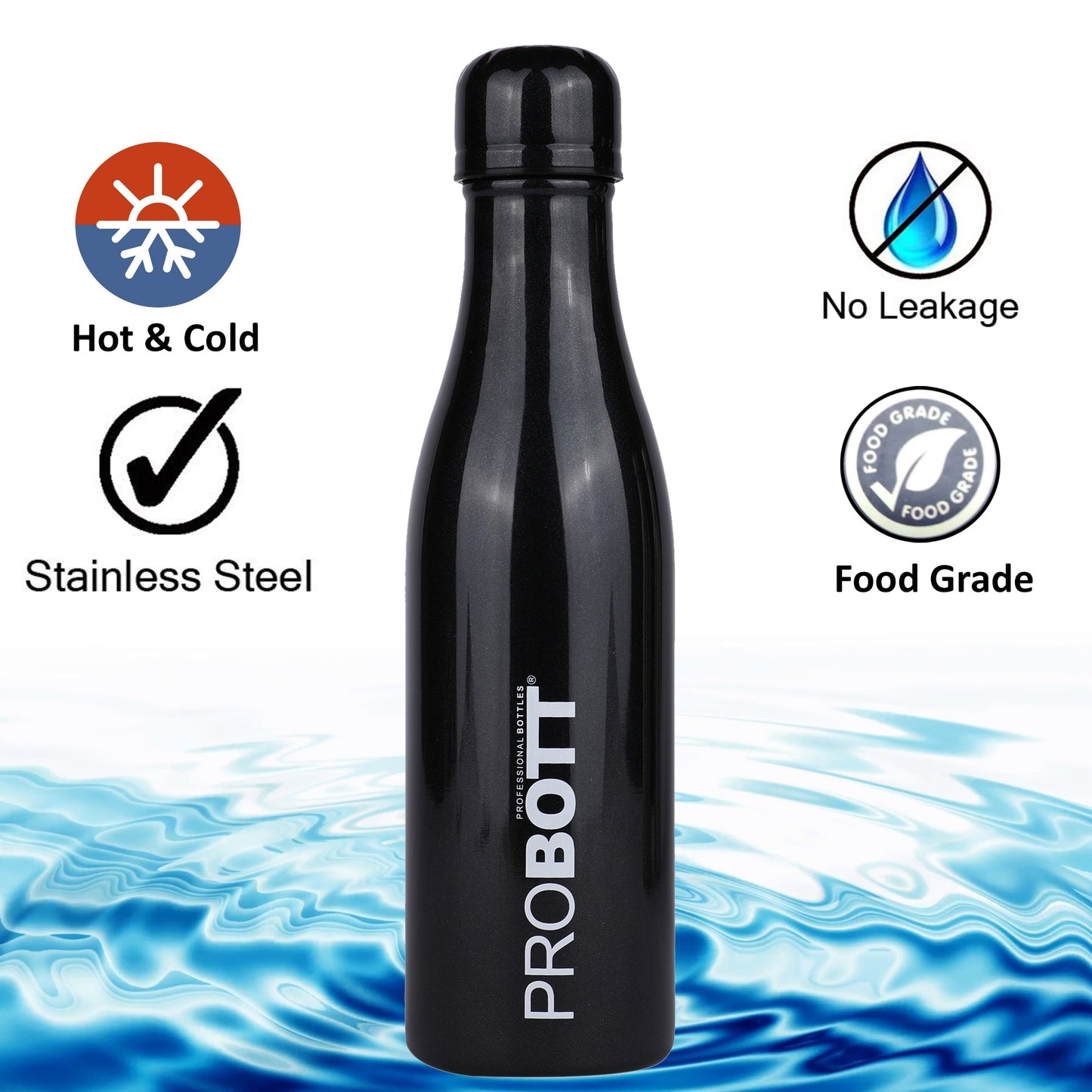 Probott Vintage 500ml Thermoses Vacuum Insulated Flask, Stainless Steel Water Bottles, Black