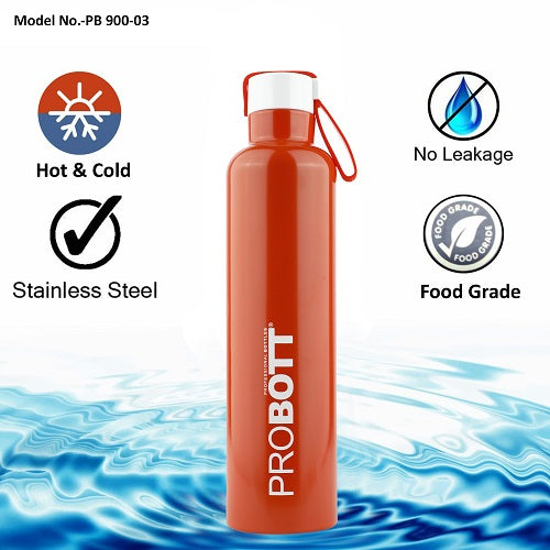 Probott Bang 900ml Thermoses Vacuum Insulated Flask Sports Bottle, Stainless Steel Water Bottles, Orange