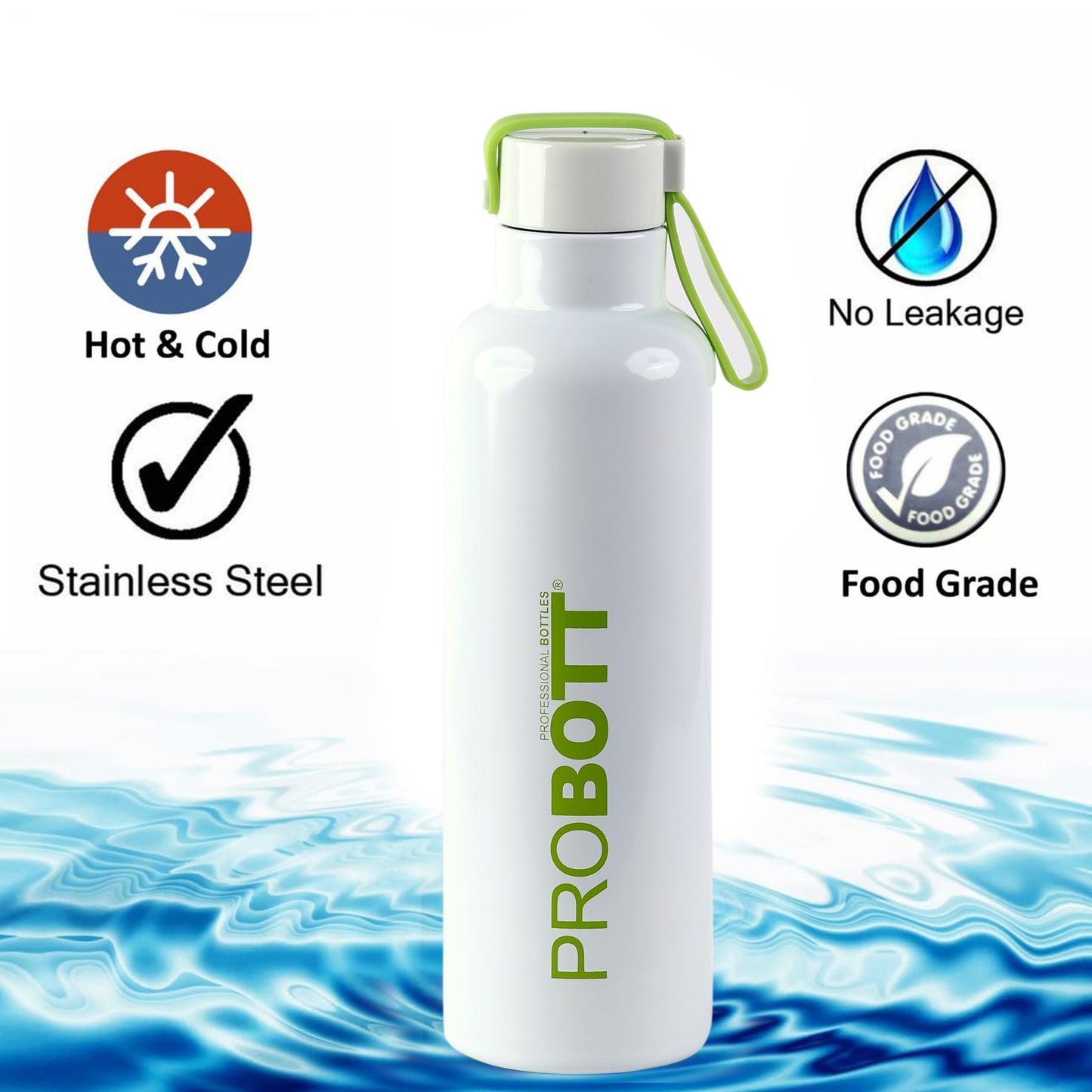 Probott Bang 600ml Thermoses Vacuum Insulated Flask Sports Bottle, Stainless Steel Water Bottles, White