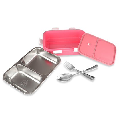 PROBOTT Snaplock 750 ml Stainless Steel Lunch Box, 2 Grid BPA Free Tiffin Box, Perfect for School, Office, Travel, Picnic | Pink