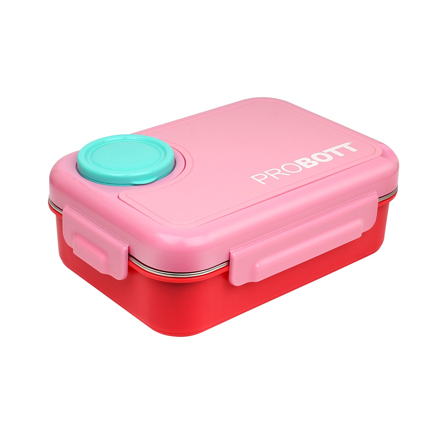 PROBOTT Fun Time 750ml Stainless Steel Lunch Box, 3 Grid with 1 Bowl Tiffin Box, Perfect for School, Office Use | Pink