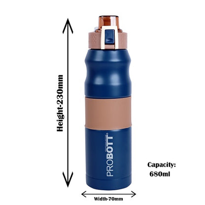 Probott Bloom 680ml Vacuum Insulated Flask Bottle, Stainless Steel Hot and Cold Water Bottles, Blue