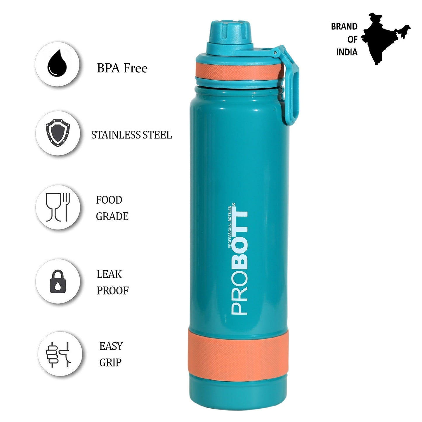 Probott Rainbow 900ml Thermoses Vacuum Insulated Flask Sipper Bottle, Stainless Steel Water Bottles, Green