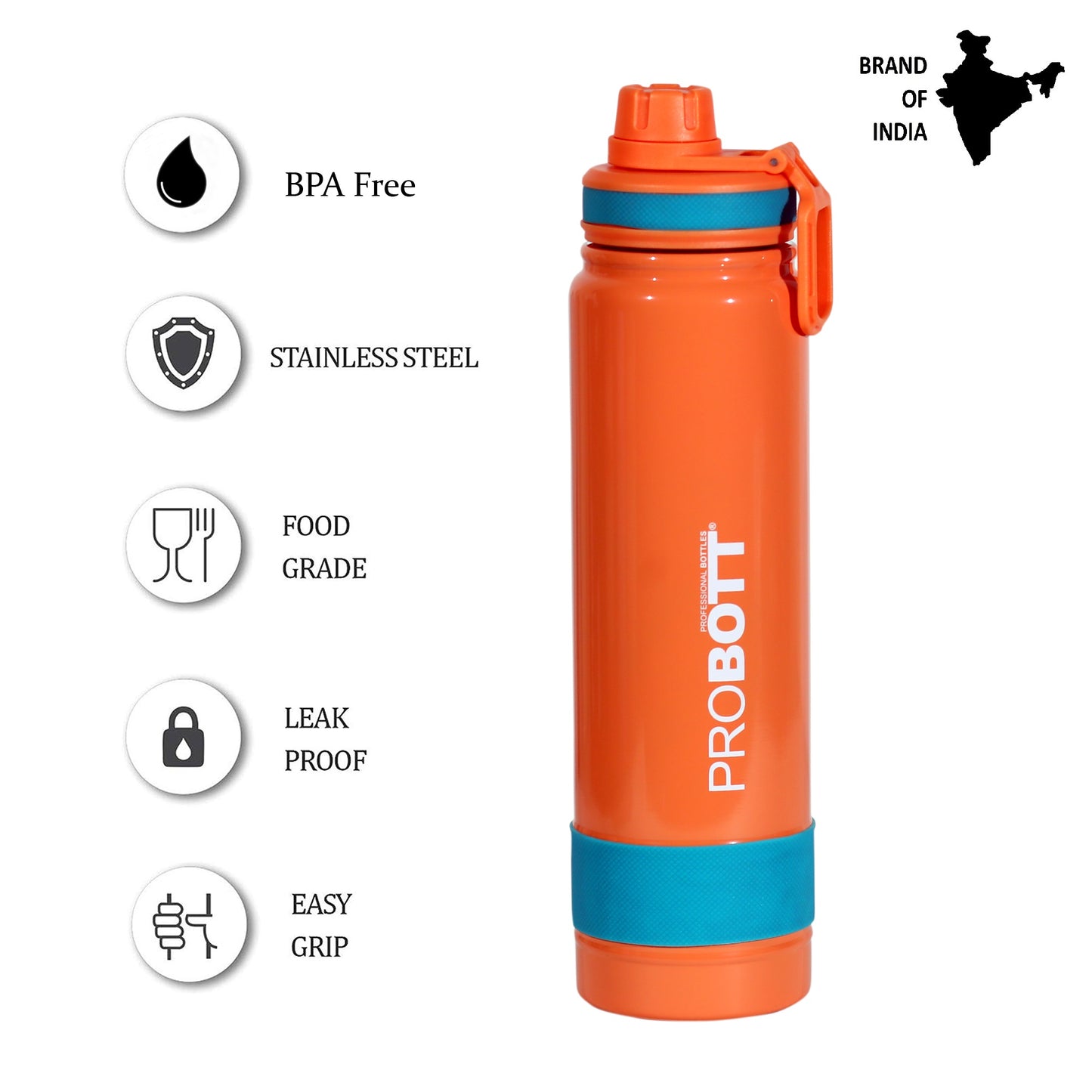 Probott Rainbow 700ml Thermoses Vacuum Insulated Flask Sipper Bottle, Stainless Steel Water Bottles, Orange