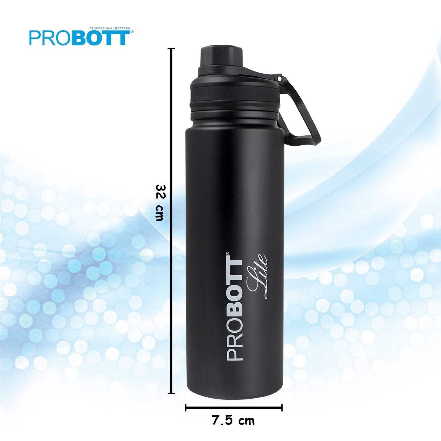 PROBOTT LITE Magic 1200ml Single Wall Stainless Steel Water Bottle Without Vacuum Tech, Black