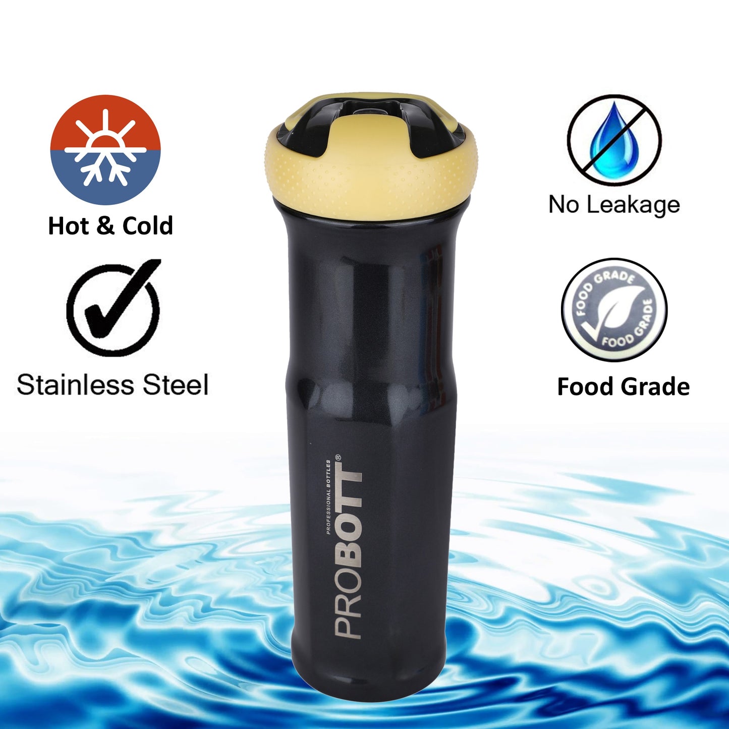 Probott Status 700ml Stainless Steel Water Bottle, Vacuum Insulated Flask Bottles, Beige | Hot and Cold | Easy to Carry | Leak Proof