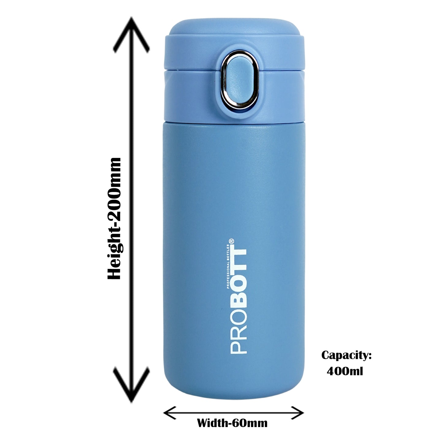 Probott Pride 400ml Thermosteel Hot & Cold Insulated Stainless Steel Travel Flask, Blue | Spill Proof | Coffee Tea Mug | Juice Mug | Easy Grip Easy to Carry