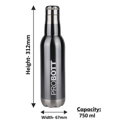 Probott Magnum Hot & Cold Stainless Steel Water Bottles, Vacuum Insulated Flask Bottles, 750 ml, Grey