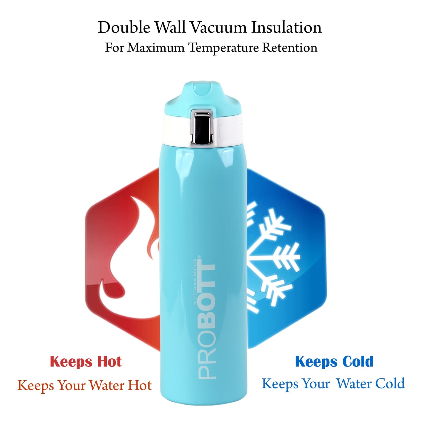 Probott Icon 750ml Stainless Steel Hot and Cold Water Bottle, Vacuum Insulated Flask Sipper Bottle, Blue