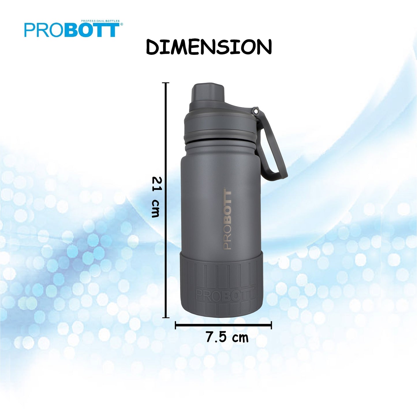 Probott Class 480ml Thermoses Vacuum Insulated Flask Bottle for 4-7 Yrs Kids, Stainless Steel Water Bottles, Grey