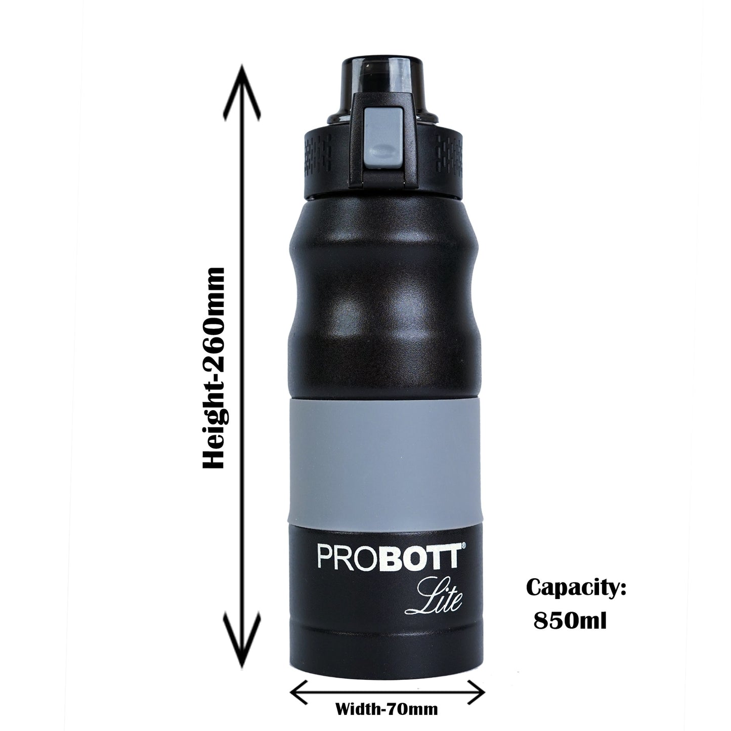 PROBOTT LITE Bliss 850ml Single Walled Stainless Steel Water Bottle, Black