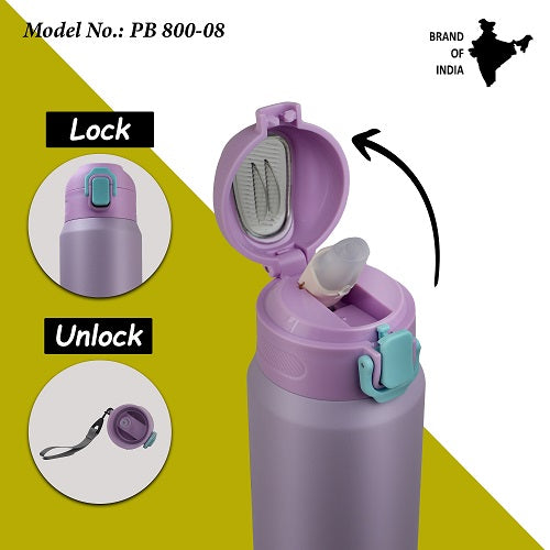 Probott Trek 800ml Thermoses Vacuum Insulated Flask Sipper Bottle, Stainless Steel Water Bottles, Purple