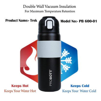 Probott Trek 600ml Hot & Cold Vacuum Insulated Flask Bottles, Black