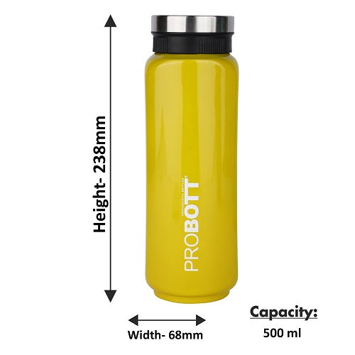 Probott Sliced 500ml Thermoses Vacuum Insulated Flask Bottle, Stainless Steel Water Bottles, Yellow