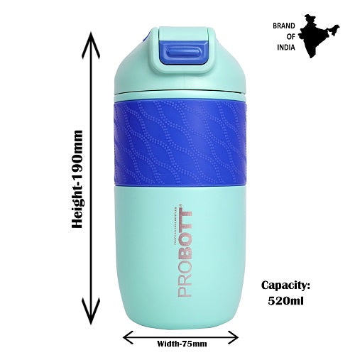 Probott Pluto 520ml Vacuum Insulated Flask Bottle, Stainless Steel Hot & Cold Water Bottles, Blue