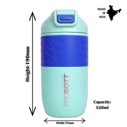 Probott Pluto 520ml Vacuum Insulated Flask Bottle, Stainless Steel Hot & Cold Water Bottles, Blue