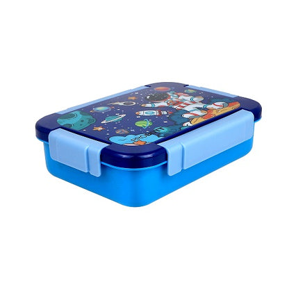 PROBOTT Lunch On 710ml Stainless Steel Lunch Box, 3 Grid Tiffin Box, Character Lid Made with Heavy Quality PP Material Perfect for School, Office Use | Dark Blue+Sky Blue