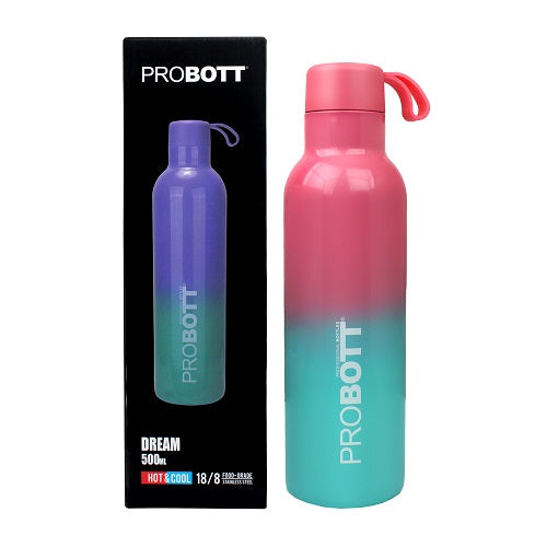 Probott Dream 500ml Stainless Steel Hot and Cold Water Bottle, Vacuum Insulated Flask Bottles, Dual Color Pink & Aqua Blue