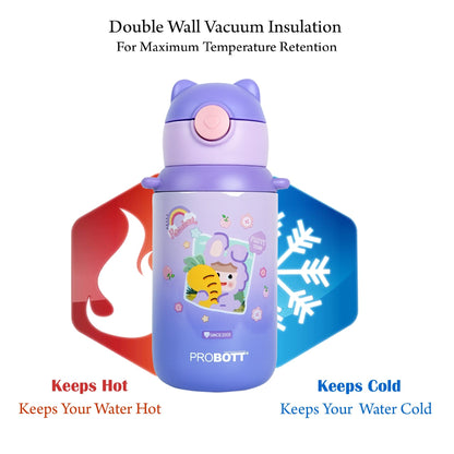 Probott Kidzy 500ml Water Bottle with Straw for 3-5 yrs Kids Sipper Bottle, Purple