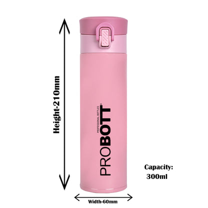 Probott Gliter 300 ml Travel Flask, Pink | Thermoses Hot or Cold Vacuum Insulated Stainless Steel | Flip Top Cap