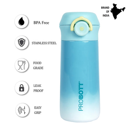 PROBOTT Swiss 350ml Stainless Steel Double Wall Vacuum Flask for 3-5 Yrs Kids | Hot and Cold Water Bottle, Blue