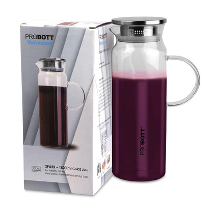 PROBOTT Vetroware Glass Water Jug with Lid Pitcher for Dining Table 1500 ml PV Spark Glass Jug