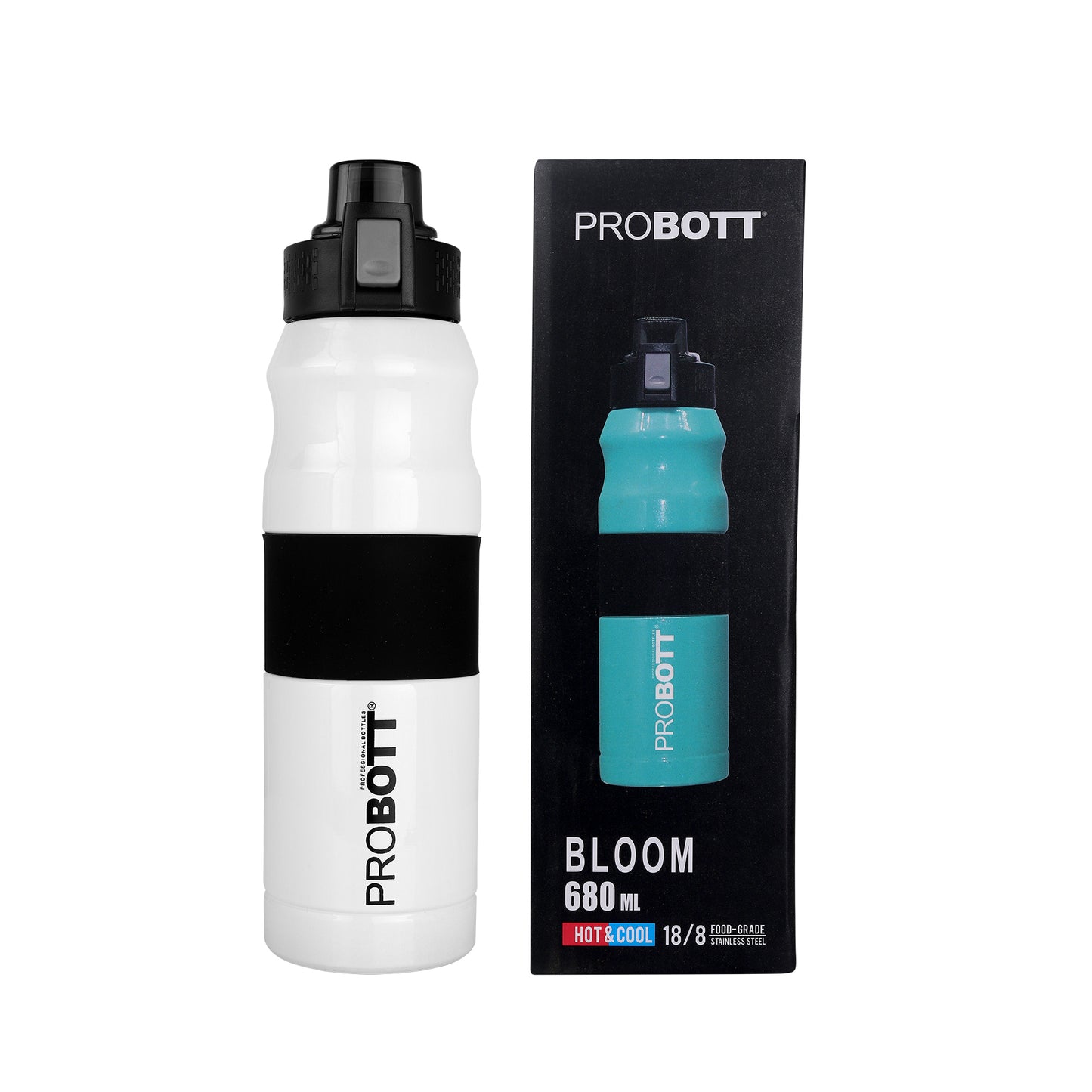 Probott Bloom 680ml Vacuum Insulated Flask Bottle, Stainless Steel Hot and Cold Water Bottles, White | Push Button Flip Top Cap | Leak Proof