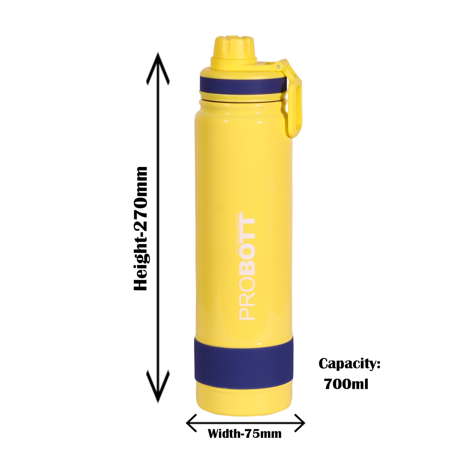 Probott Rainbow 700ml Thermoses Vacuum Insulated Flask Sipper Bottle, Stainless Steel Water Bottles, Yellow