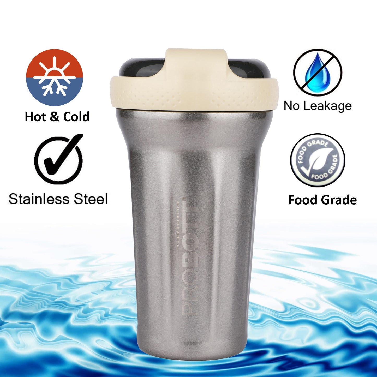 Probott Elegant 500ml Stainless Steel Water Bottle, Vacuum Insulated Flask Bottles, Beige | Hot and Cold | Easy to Carry | Leak Proof