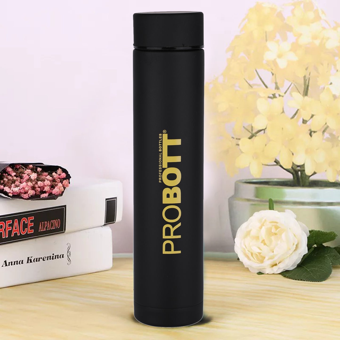 PROBOTT Compact 400ml Thermosteel Vacuum Flask, Stainless Steel Water Bottle - Yellow