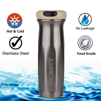 Probott Swipe 600ml Stainless Steel Water Bottle, Vacuum Insulated Flask Bottles, Beige | Hot and Cold | Easy to Carry | Leak Proof