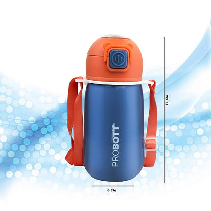 Probott Cutie 320ml Stainless Steel Hot & Cold Sipper Water Bottle for Kids, Blue| Double Walled Vacuum Flask |Push Button With Locking System