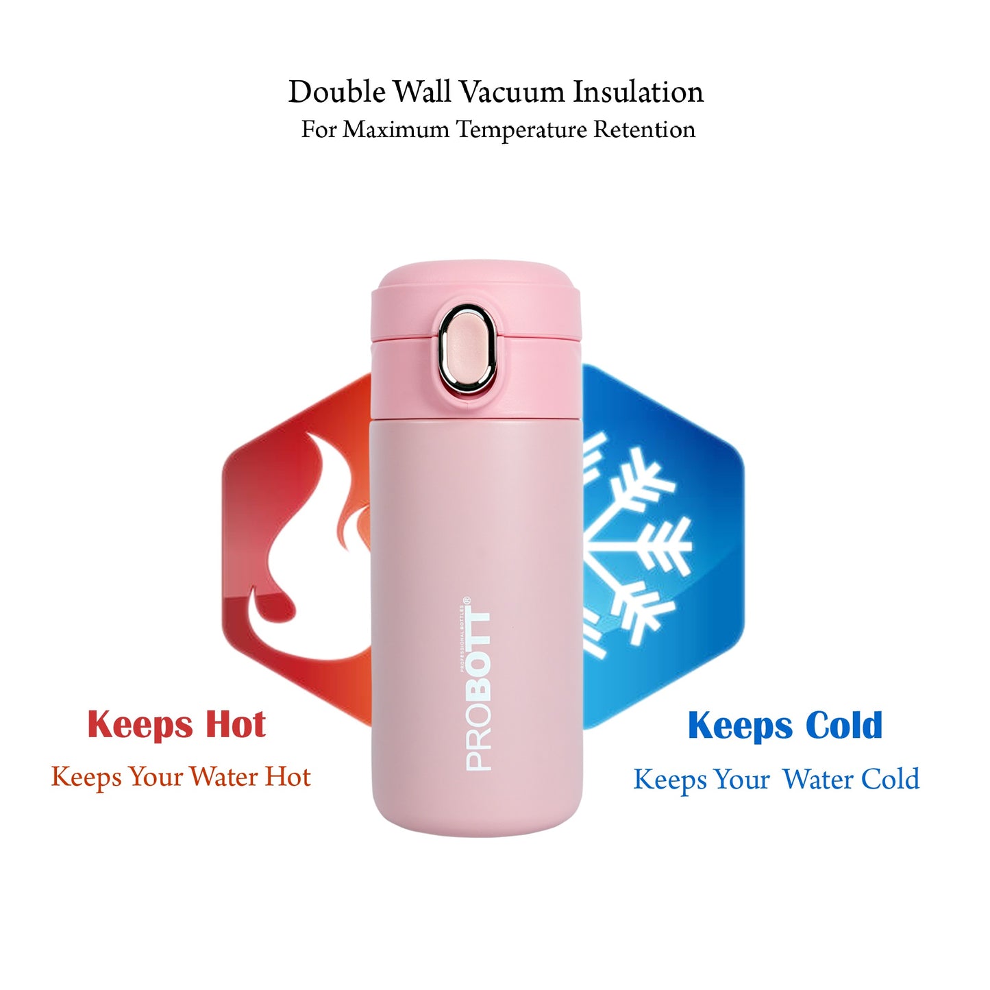 Probott Pride 400ml Thermosteel Hot & Cold Insulated Stainless Steel Travel Flask, Pink | Spill Proof | Coffee Tea Mug | Juice Mug | Easy Grip Easy to Carry