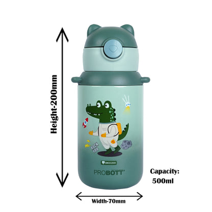 Probott Kidzy 500ml Water Bottle with Straw for 3-5 yrs Kids Sipper Bottle, Green