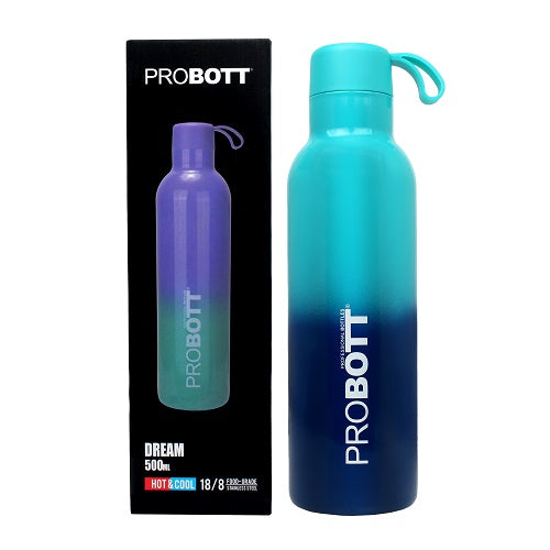 Probott Dream 500ml Stainless Steel Hot and Cold Water Bottle, Vacuum Insulated Flask Bottles, Dual Color Aqua Blue & Dark Blue