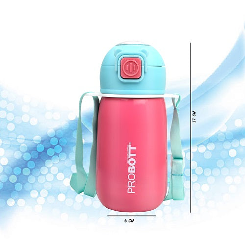 Probott Cutie 320ml Stainless Steel Hot & Cold Sipper Water Bottle for Kids, Pink| Double Walled Vacuum Flask |Push Button With Locking System