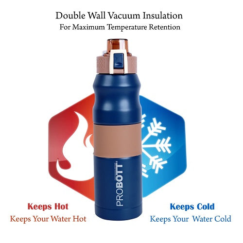 Probott Bloom 680ml Vacuum Insulated Flask Bottle, Stainless Steel Hot and Cold Water Bottles, Blue