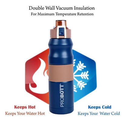 Probott Bloom 680ml Vacuum Insulated Flask Bottle, Stainless Steel Hot and Cold Water Bottles, Blue